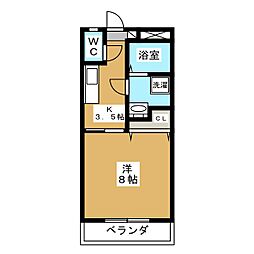 下東野コーポ2 1Kの間取図画像