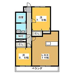 メゾン花水木 3階2LDKの間取り