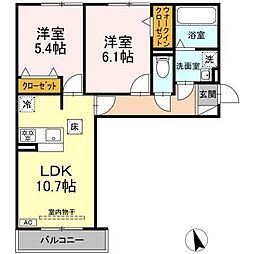 DーROOM蘇原村雨町C棟 2LDKの間取図画像