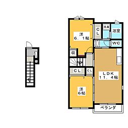 リヴァーアンジュB 2LDKの間取図画像