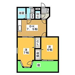 フォルトゥーナB 2DKの間取図画像