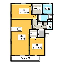 セジュール三ツ池 2LDKの間取図画像