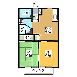フレグランス東栄B 2DKの間取図画像