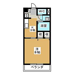 セゾンかかみはら 1Kの間取図画像