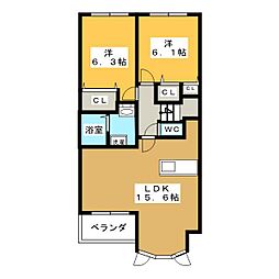 メゾンシャルマンB 2LDKの間取図画像