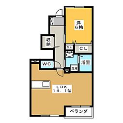 ピクシーラビットA 1LDKの間取図画像