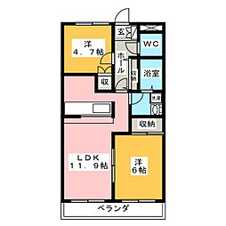 グレースヴィラ西川 2LDKの間取図画像