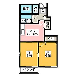 サンシャインB 2DKの間取図画像