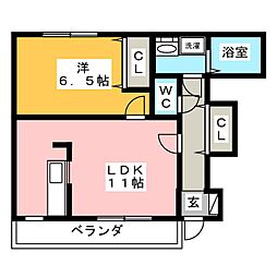 サンローズB 1LDKの間取図画像