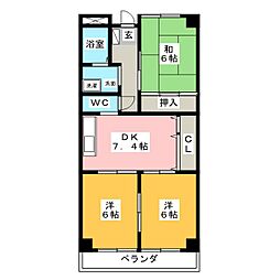 Limpiaミヤケ 3DKの間取図画像
