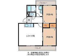 ホワイトリバー 2LDKの間取図画像