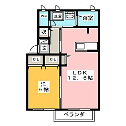 ディアス柿田B棟 1LDKの間取図画像