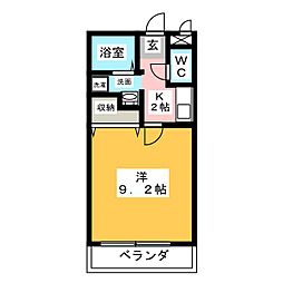 サンクチュアリーA 1Kの間取図画像
