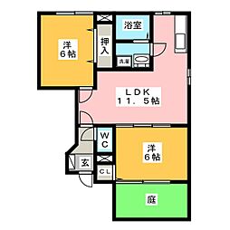 クレストール瑞穂B 1階2LDKの間取り