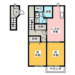 ファミールヤマモト　Ｂ 2階2DKの間取り