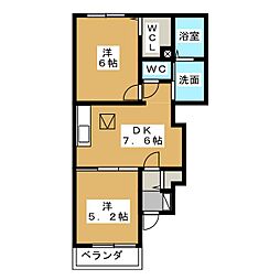 レイール　II 1階2DKの間取り