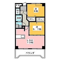 ミラノ 3階2LDKの間取り