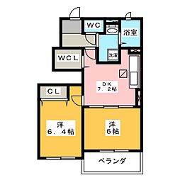 フェリーチェ　Ｂ棟 1階2DKの間取り