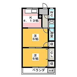 フラワーポリス咲1 1LDKの間取図画像