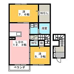 シャトーアサヒIV 2階2LDKの間取り
