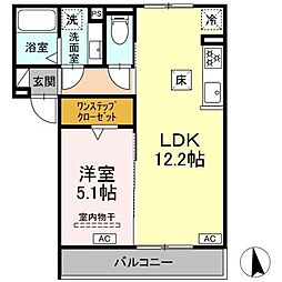 HILLS Kei 201 2階1LDKの間取り