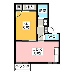 ヴィラ・アカンサス　Ｂ 2階1LDKの間取り