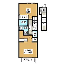 フローラ西館Ａ 2階1LDKの間取り