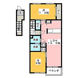 ベル　フラン　Ｂ 2階2LDKの間取り