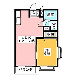 ハイツ北方B 1LDKの間取図画像