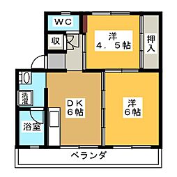 ビレッジハウス巣南町西2 2DKの間取図画像