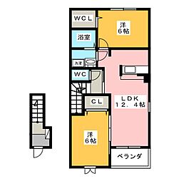 プリートカーサB 2LDKの間取図画像