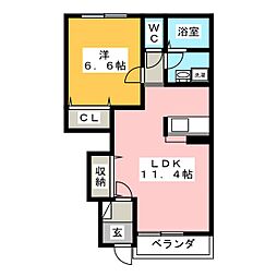 ヴィラージュA 1LDKの間取図画像