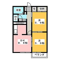 サンハイムA 2DKの間取図画像