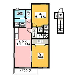 ウィーン黒野 2LDKの間取図画像