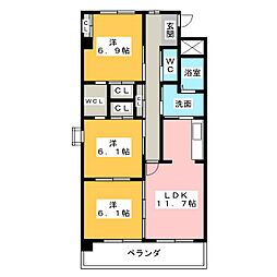 カーサソレイユ 3LDKの間取図画像