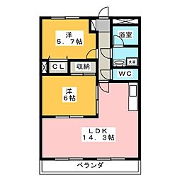 エクセルマンション 2LDKの間取図画像