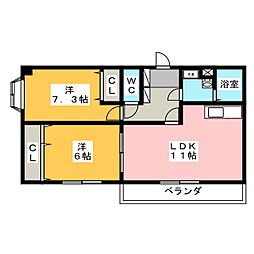 ヤマトハイツ 2LDKの間取図画像