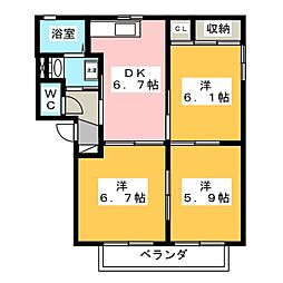 ハピネスA 3DKの間取図画像