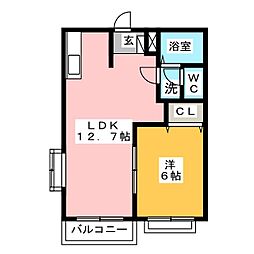 エルディムムトウB 1LDKの間取図画像