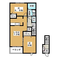 メルヴェイユ・アンジュＡ 2階2LDKの間取り