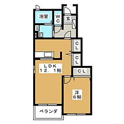 ニューアニメート山手B 1階1LDKの間取り