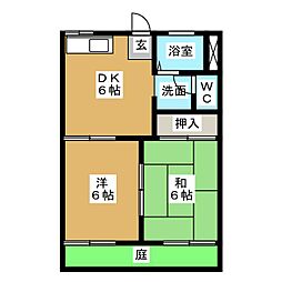 ハイツ渡辺 2DKの間取図画像