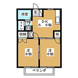 スカイハイツB 2DKの間取図画像