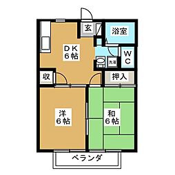 ライフダイギン 2DKの間取図画像