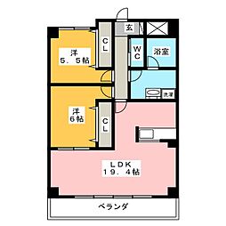 レジデンスタツミ2番館 2LDKの間取図画像