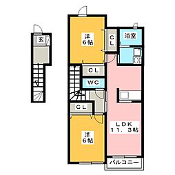 サウスリヴァーワイB 2LDKの間取図画像