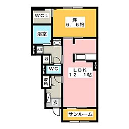メロウクレメントC 1LDKの間取図画像