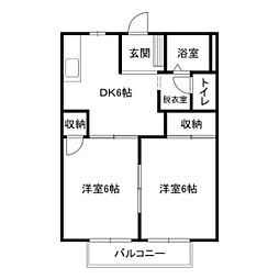 シティハイツ野田 2DKの間取図画像