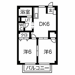 リバティーヒルズA 2DKの間取図画像
