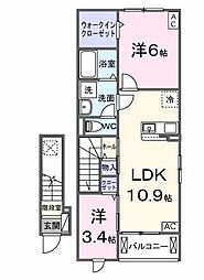 クレーシェルII 1LDKの間取図画像